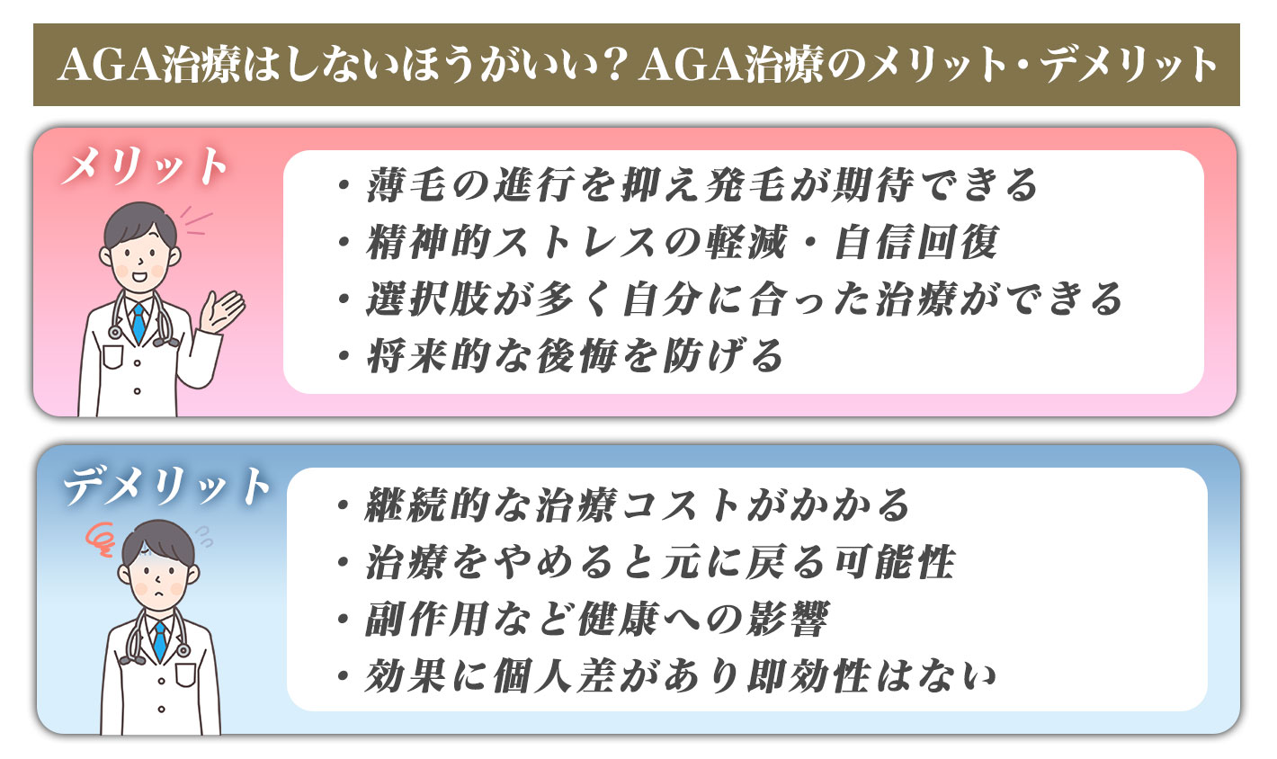 AGA治療はしないほうがいい？AGA治療のメリット・デメリット