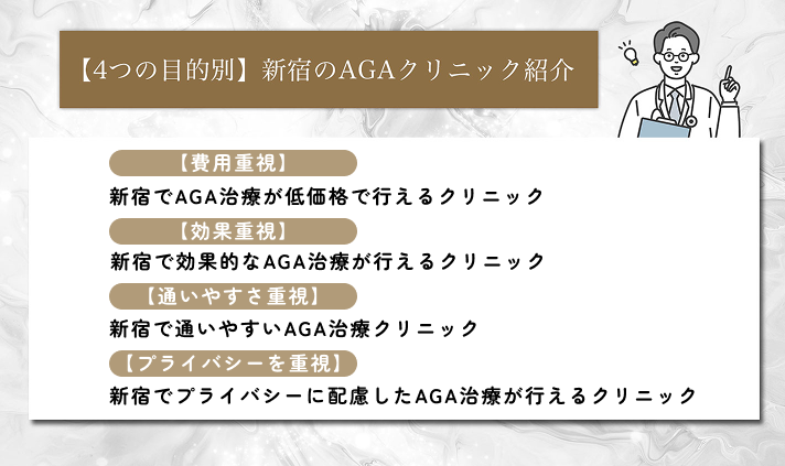 【4つの目的別】新宿のAGAクリニック紹介